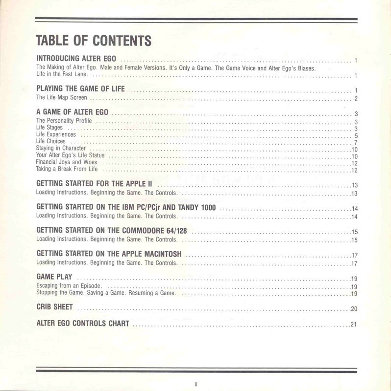 Alter Ego Manual Page iii