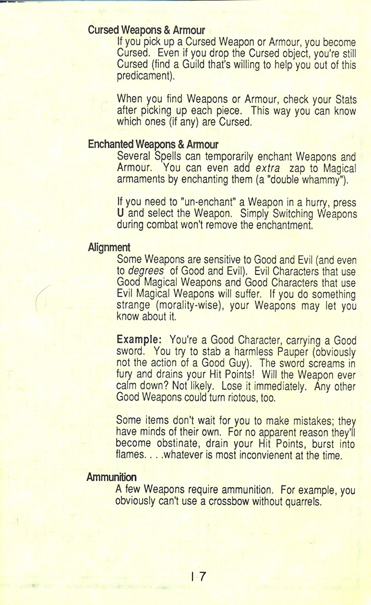 Alternate Reality: The Dungeon manual page 17