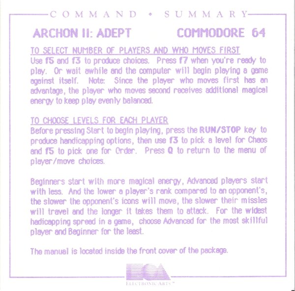 Archon II Command Summary Page 1