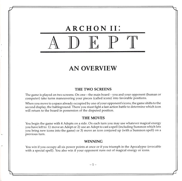 Archon II Manual Page 1