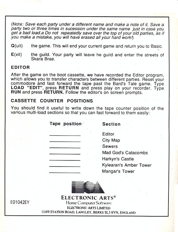 The Bard's Tale Getting Started Guide page 4