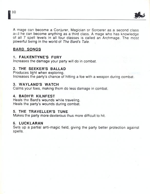 The Bard's Tale manual page 10