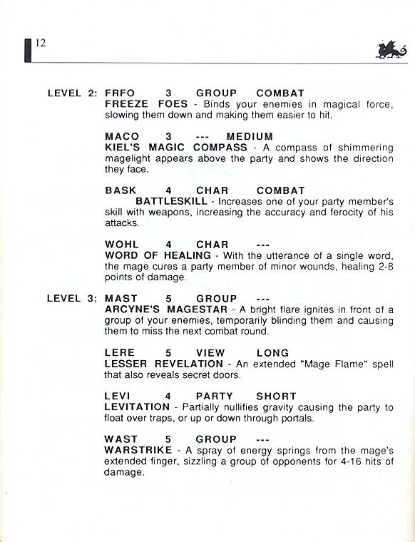 The Bard's Tale manual page 12