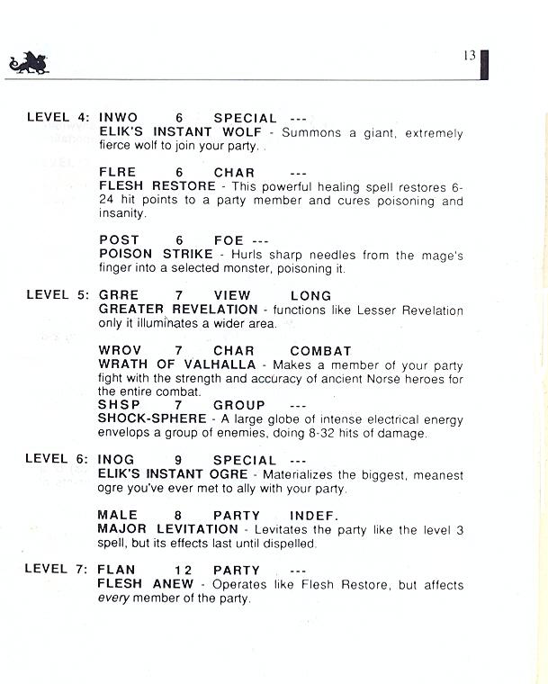 The Bard's Tale manual page 13