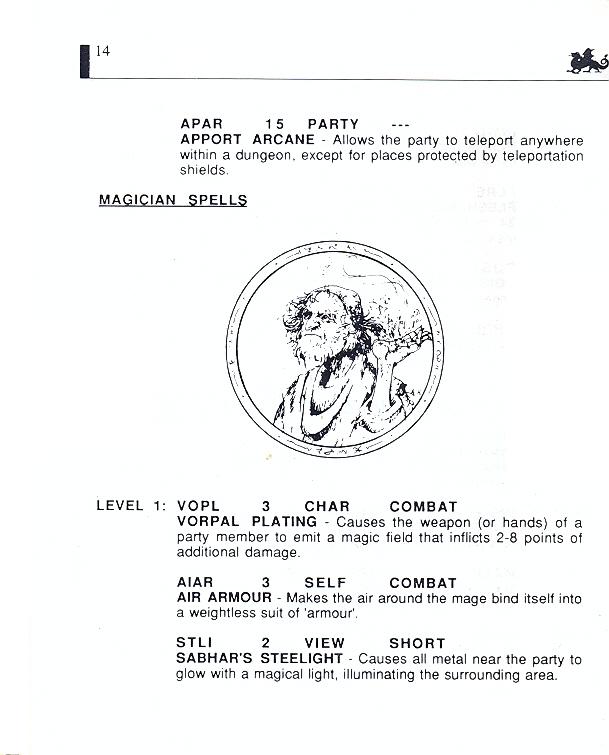 The Bard's Tale manual page 14