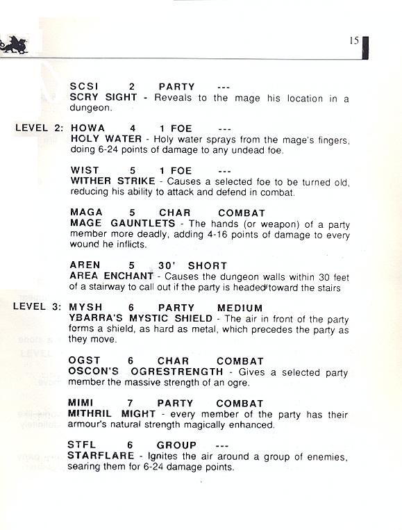 The Bard's Tale manual page 15