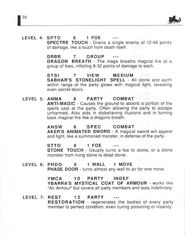The Bard's Tale manual page 16