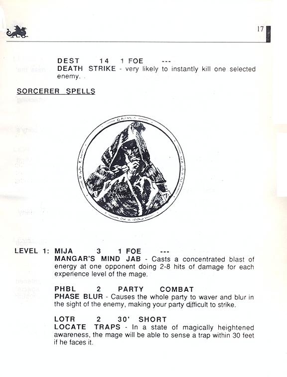 The Bard's Tale manual page 17