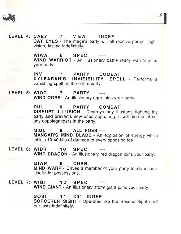 The Bard's Tale manual page 19
