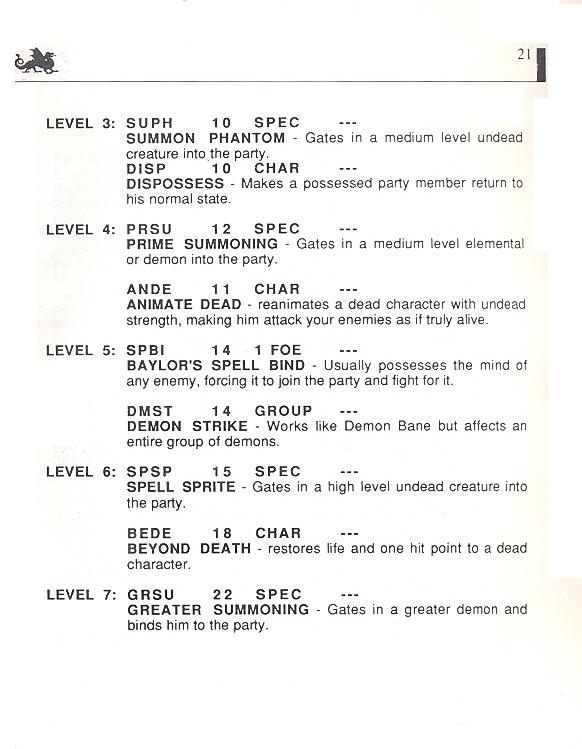 The Bard's Tale manual page 21