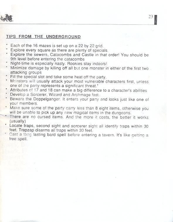 The Bard's Tale manual page 23