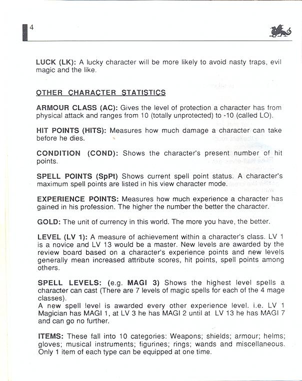 The Bard's Tale manual page 4