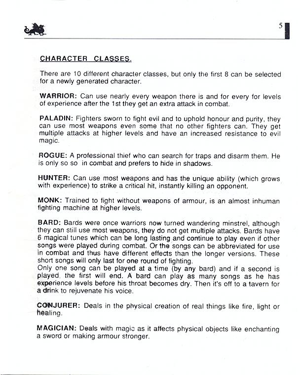 The Bard's Tale manual page 5