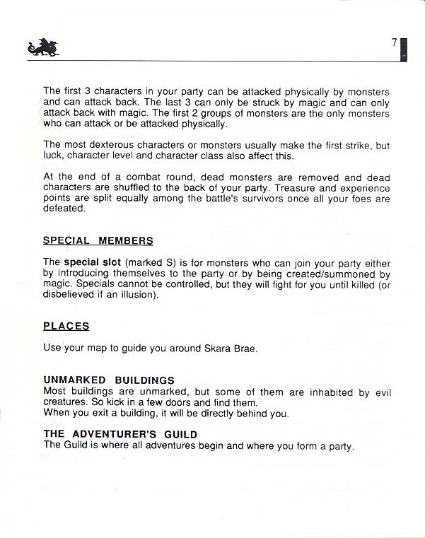 The Bard's Tale manual page 7