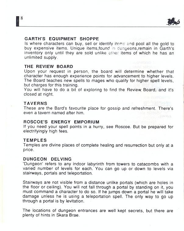 The Bard's Tale manual page 8