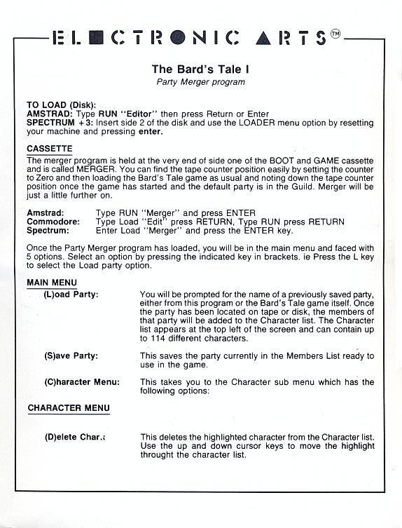 The Bard's Tale Party Merger front