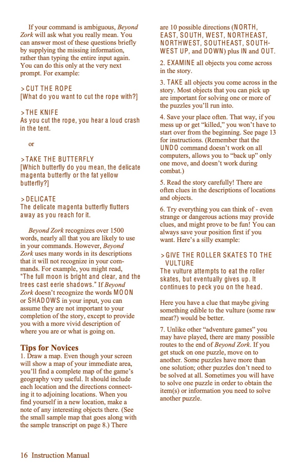 Beyond Zork Instruction manual page 16