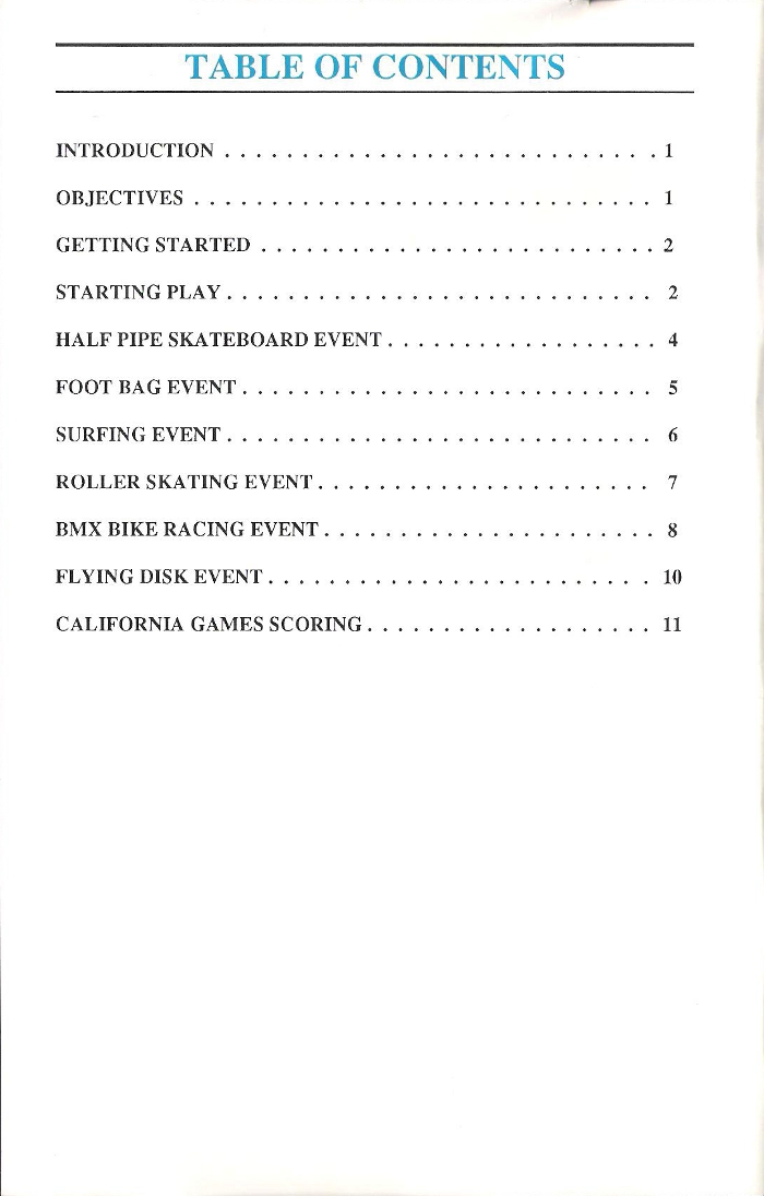 California Games Manual Page 0