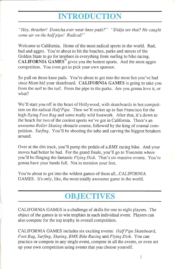 California Games Manual Page 1