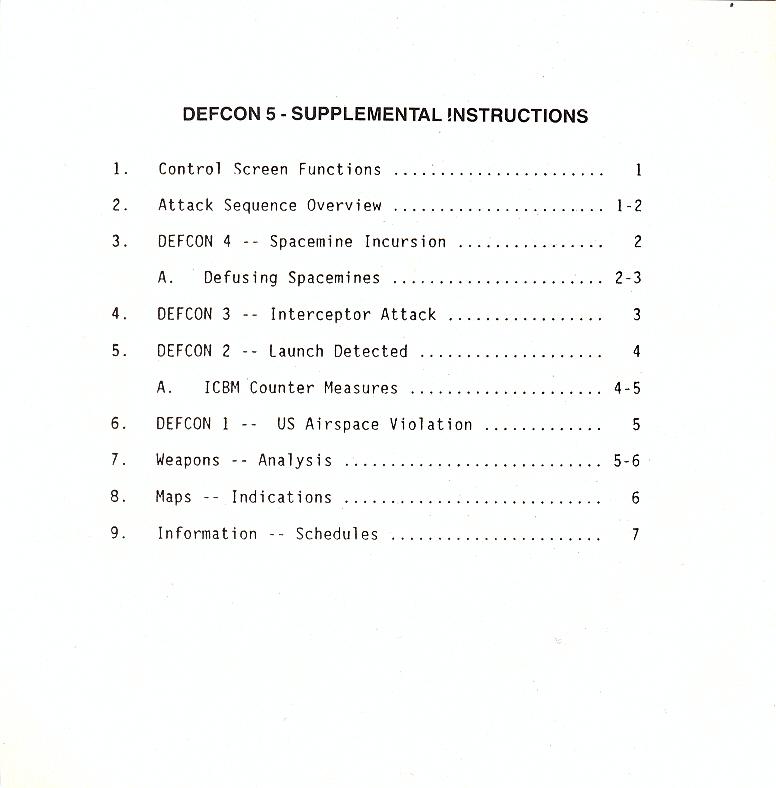 Def Con 5 supplemental instructions contents
