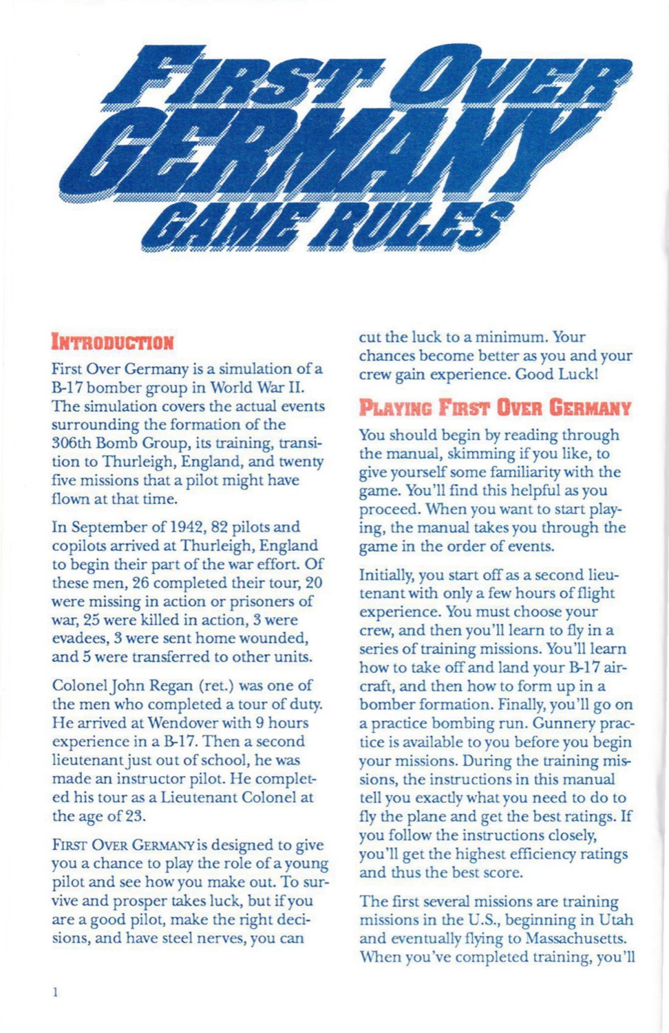 First Over Germany manual page 1
