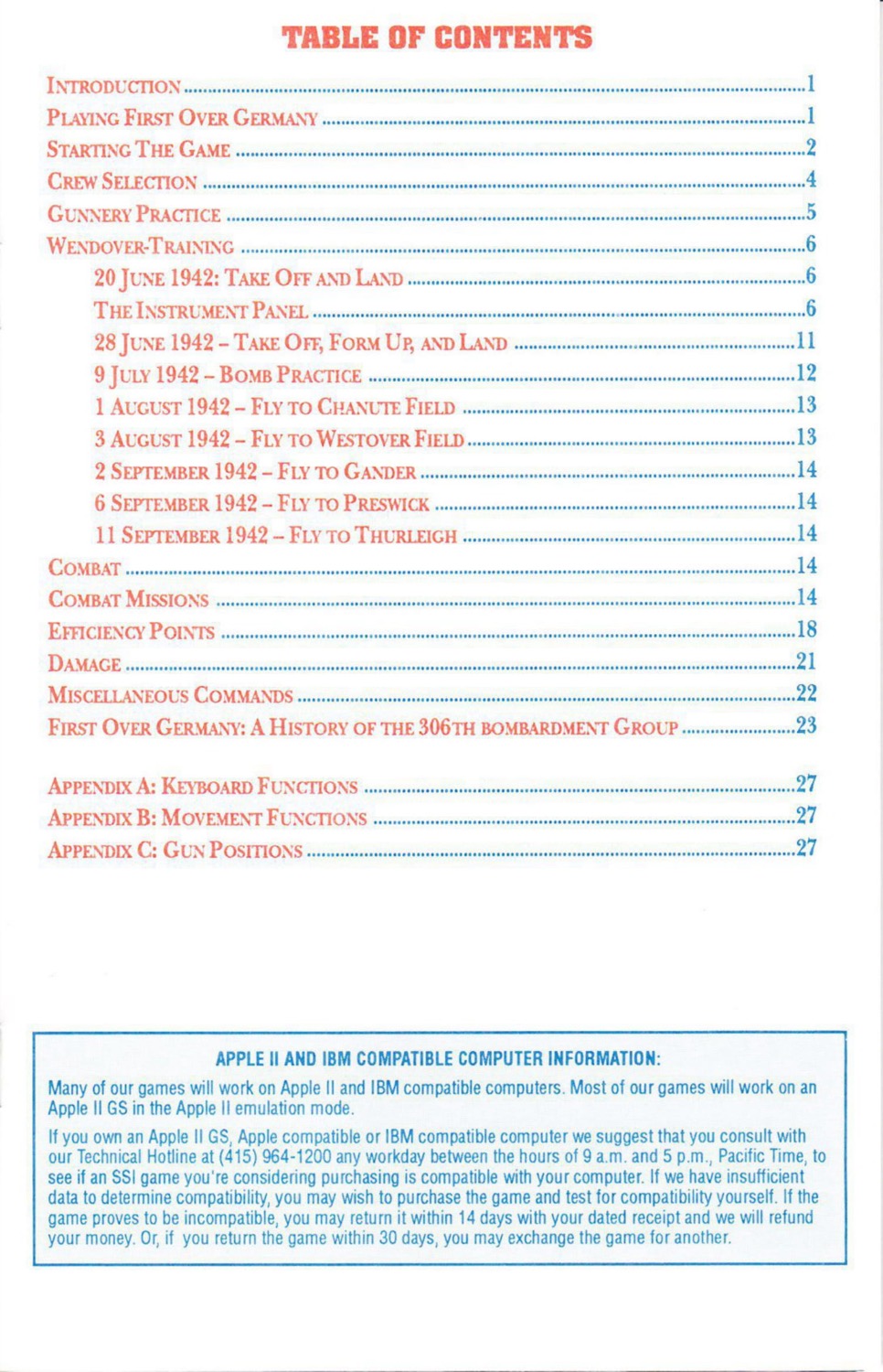 First Over Germany manual page ii