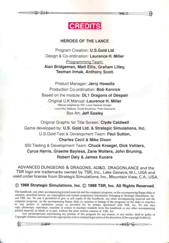 Heroes of the Lance Manual Page 0