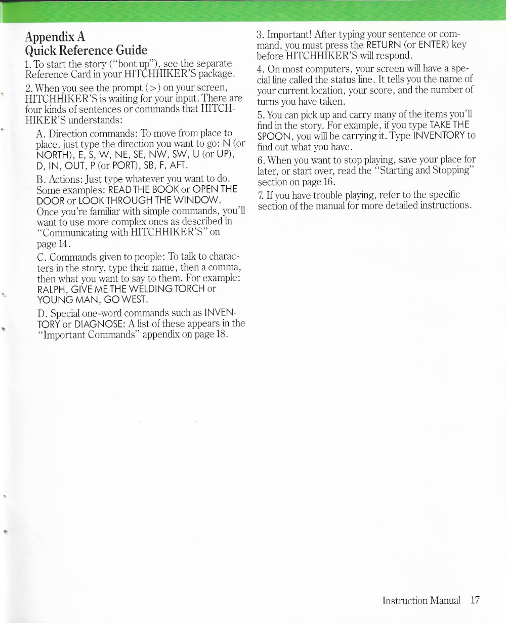 The Hitchhiker's Guide to the Galaxy manual page 17