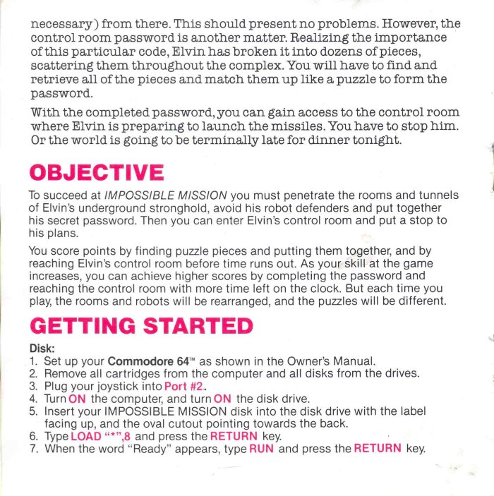 Impossible Mission Manual Page 7