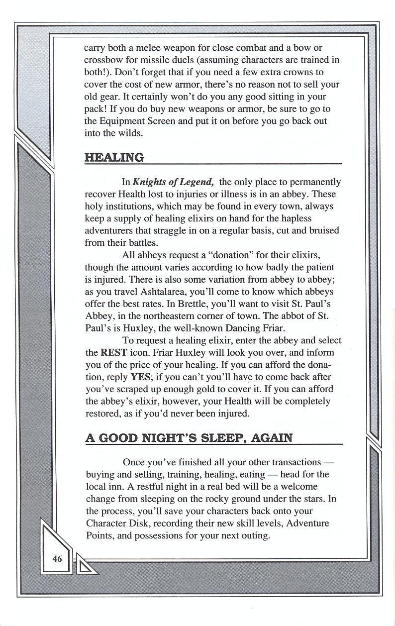 Knights of Legend players handbook page 46
