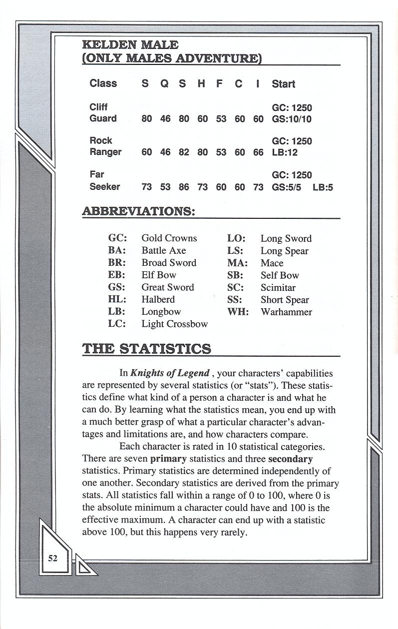 Knights of Legend players handbook page 52