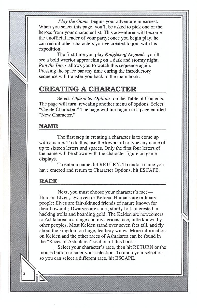 Knights of Legend players handbook page 2