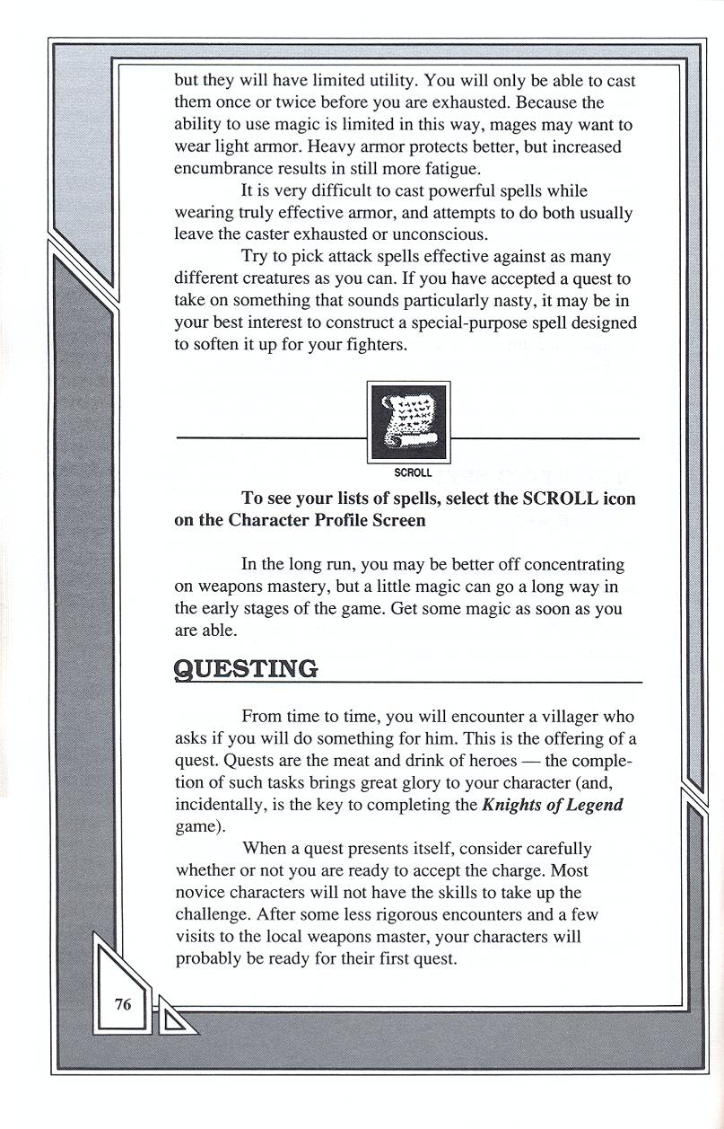 Knights of Legend players handbook page 76