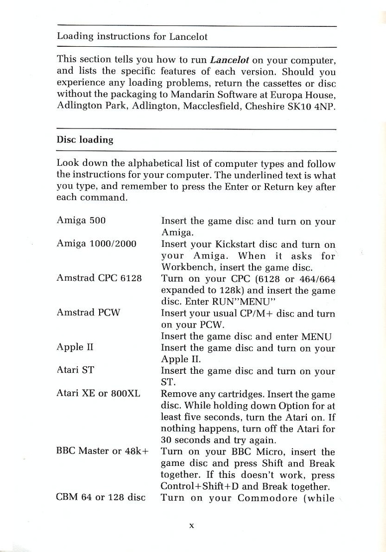Lancelot manual page x