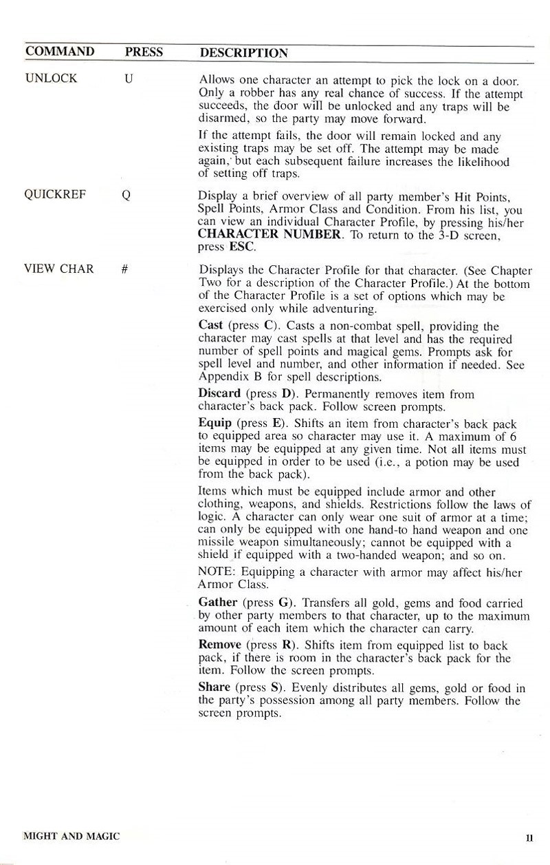 Might and Magic manual page 11