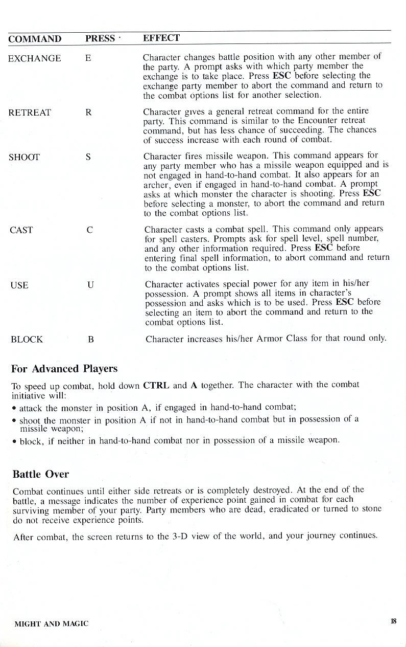 Might and Magic manual page 18