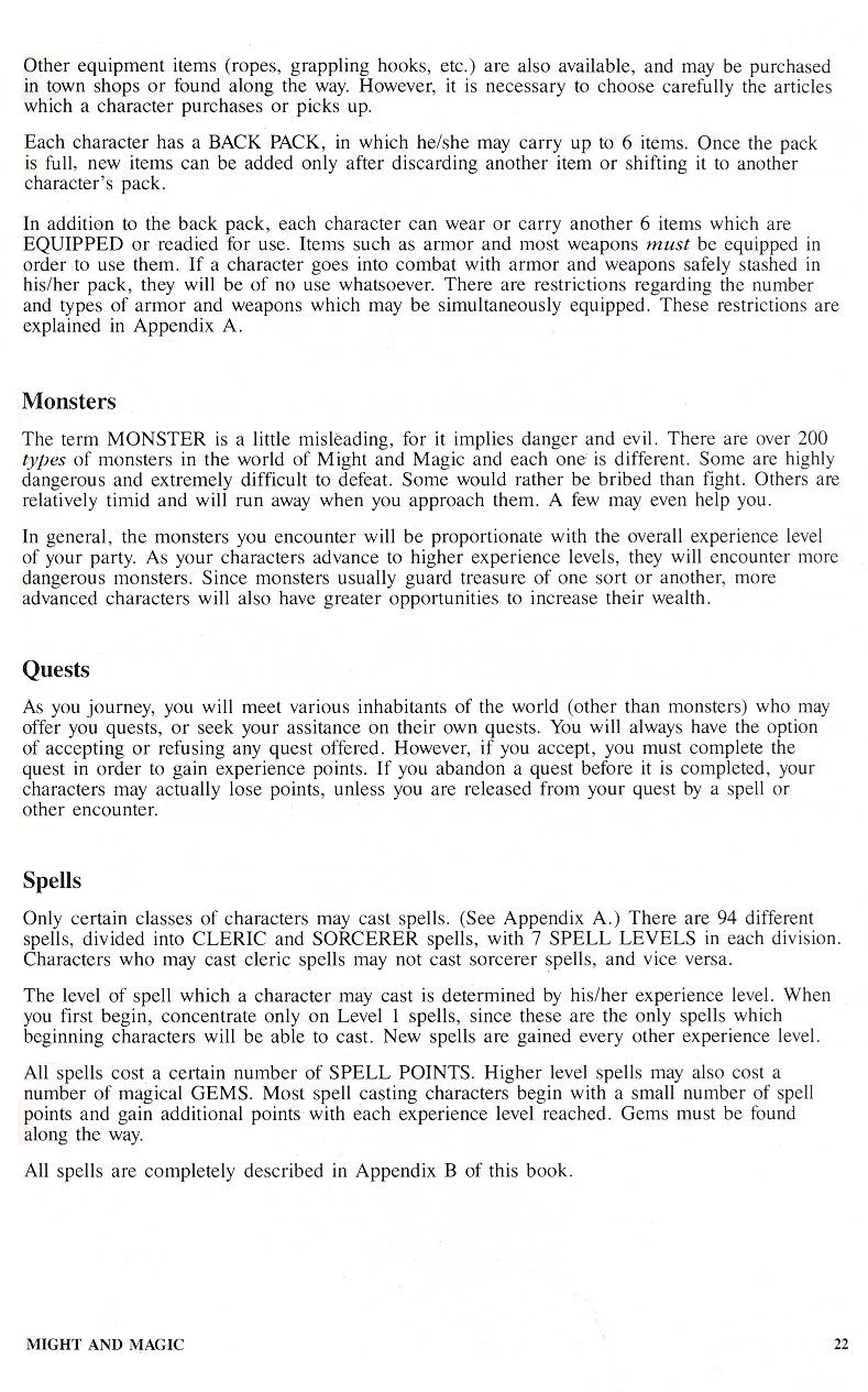 Might and Magic manual page 22