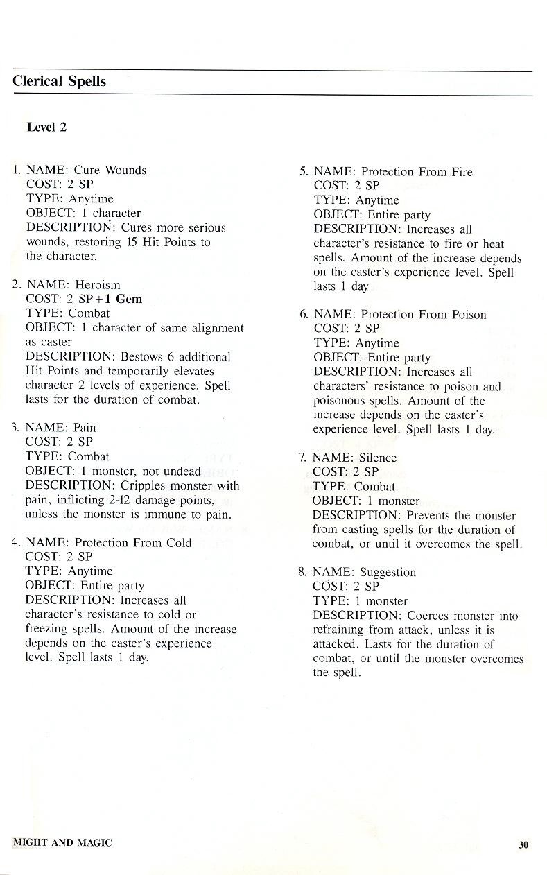 Might and Magic manual page 30