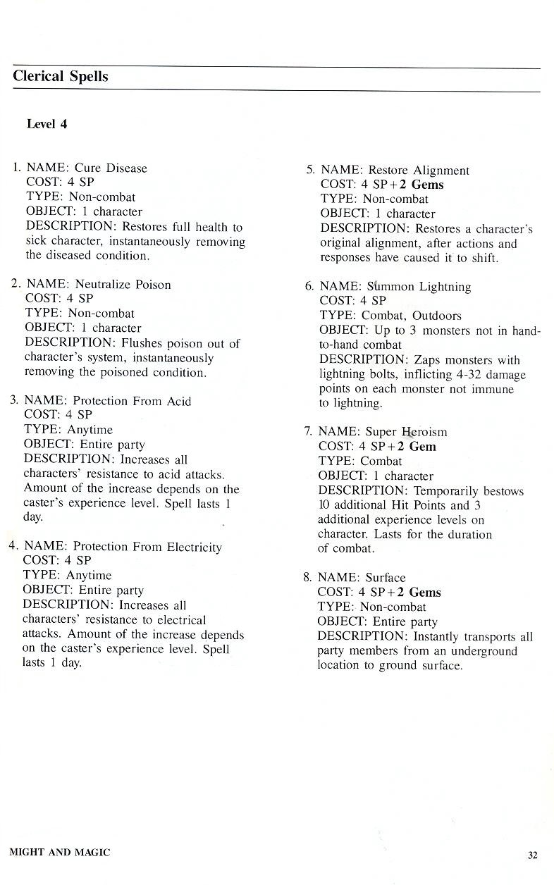 Might and Magic manual page 32