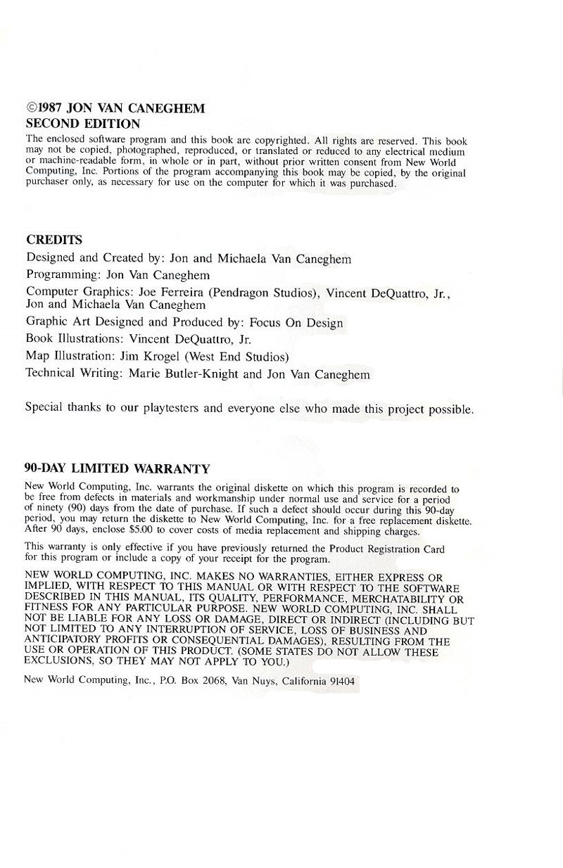 Might and Magic manual credits
