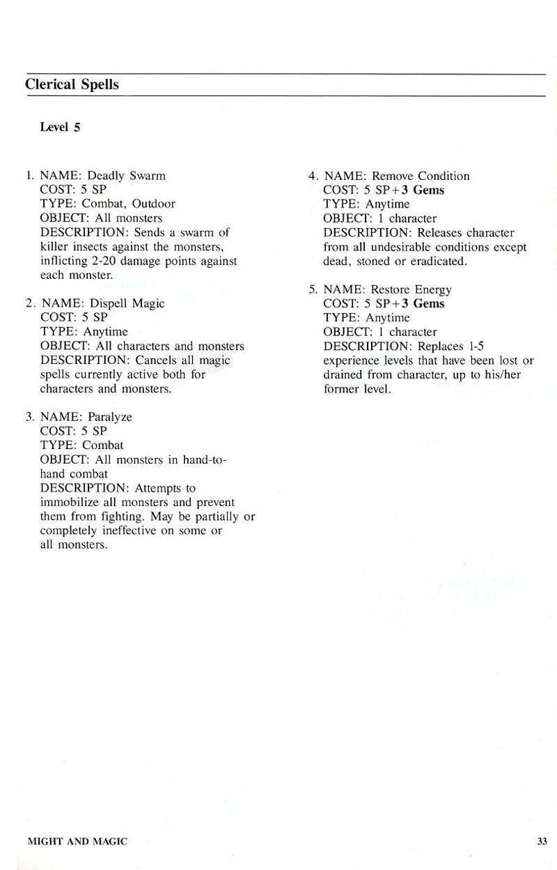 Might and Magic manual page 33