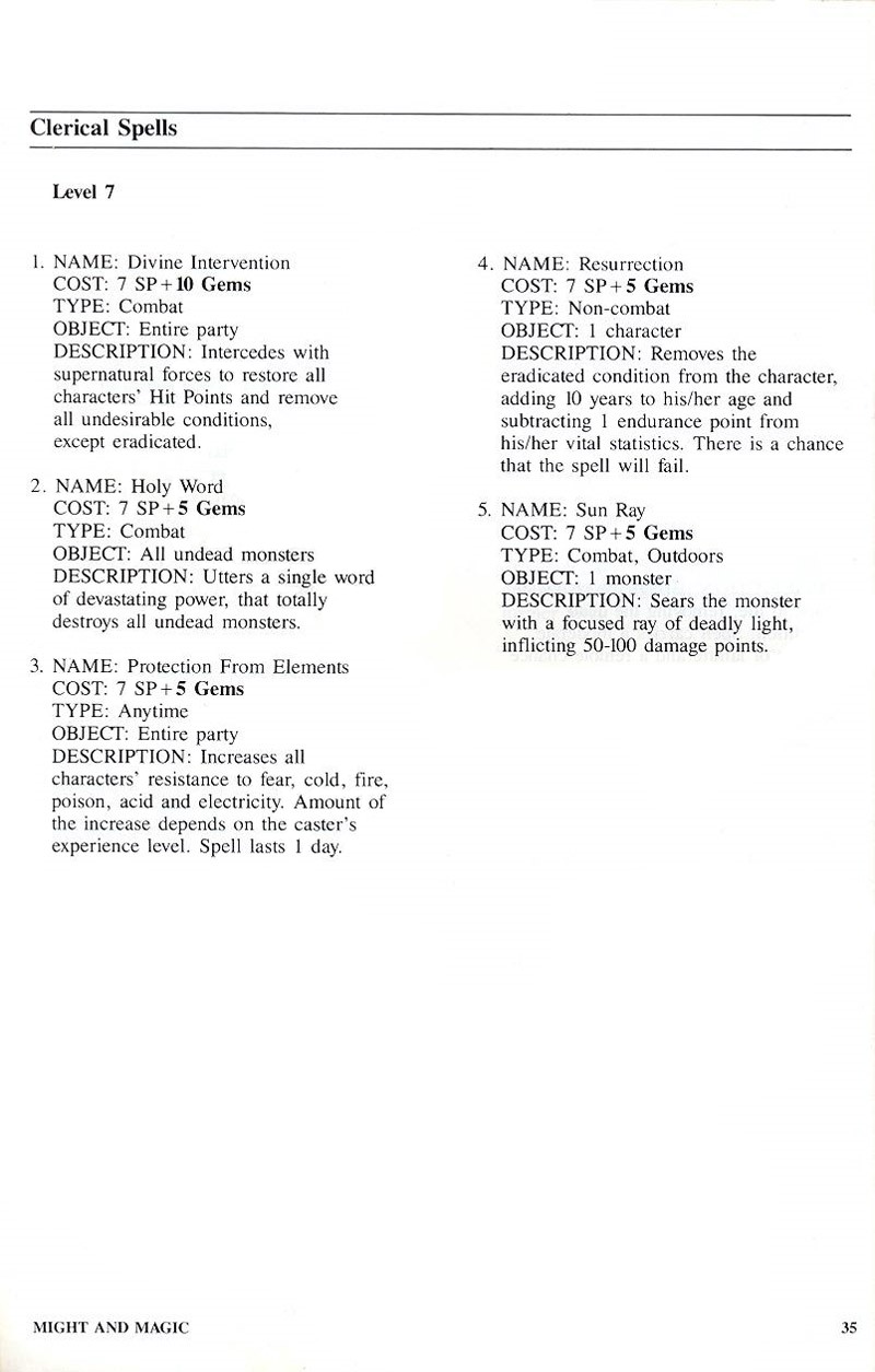 Might and Magic manual page 35