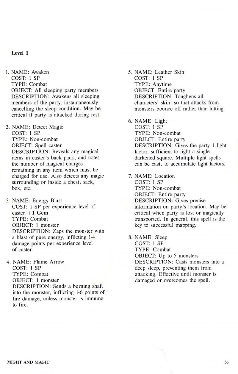 Might and Magic manual page 36