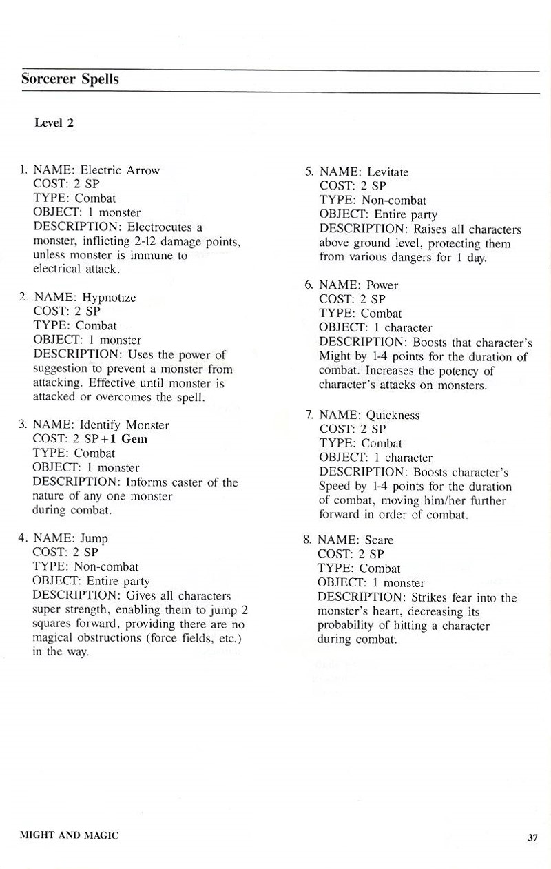 Might and Magic manual page 37