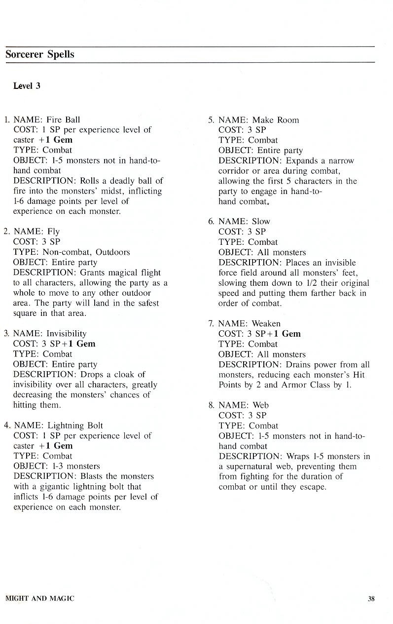 Might and Magic manual page 38
