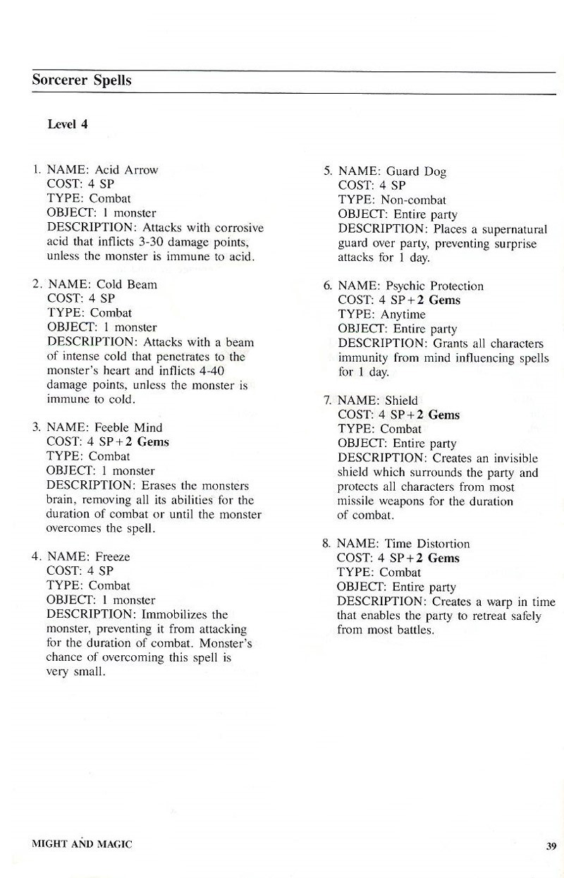 Might and Magic manual page 39