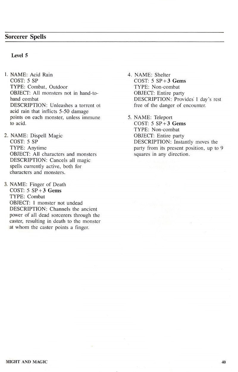 Might and Magic manual page 40