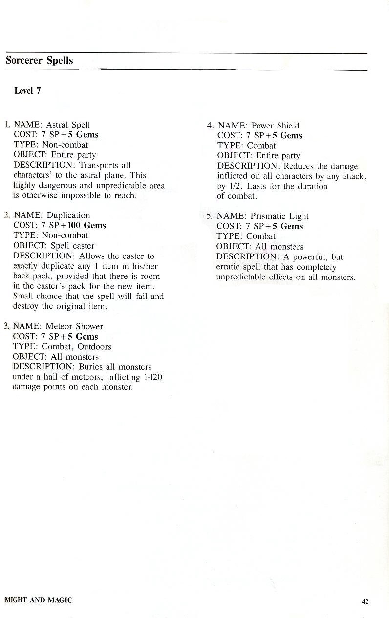 Might and Magic manual page 42