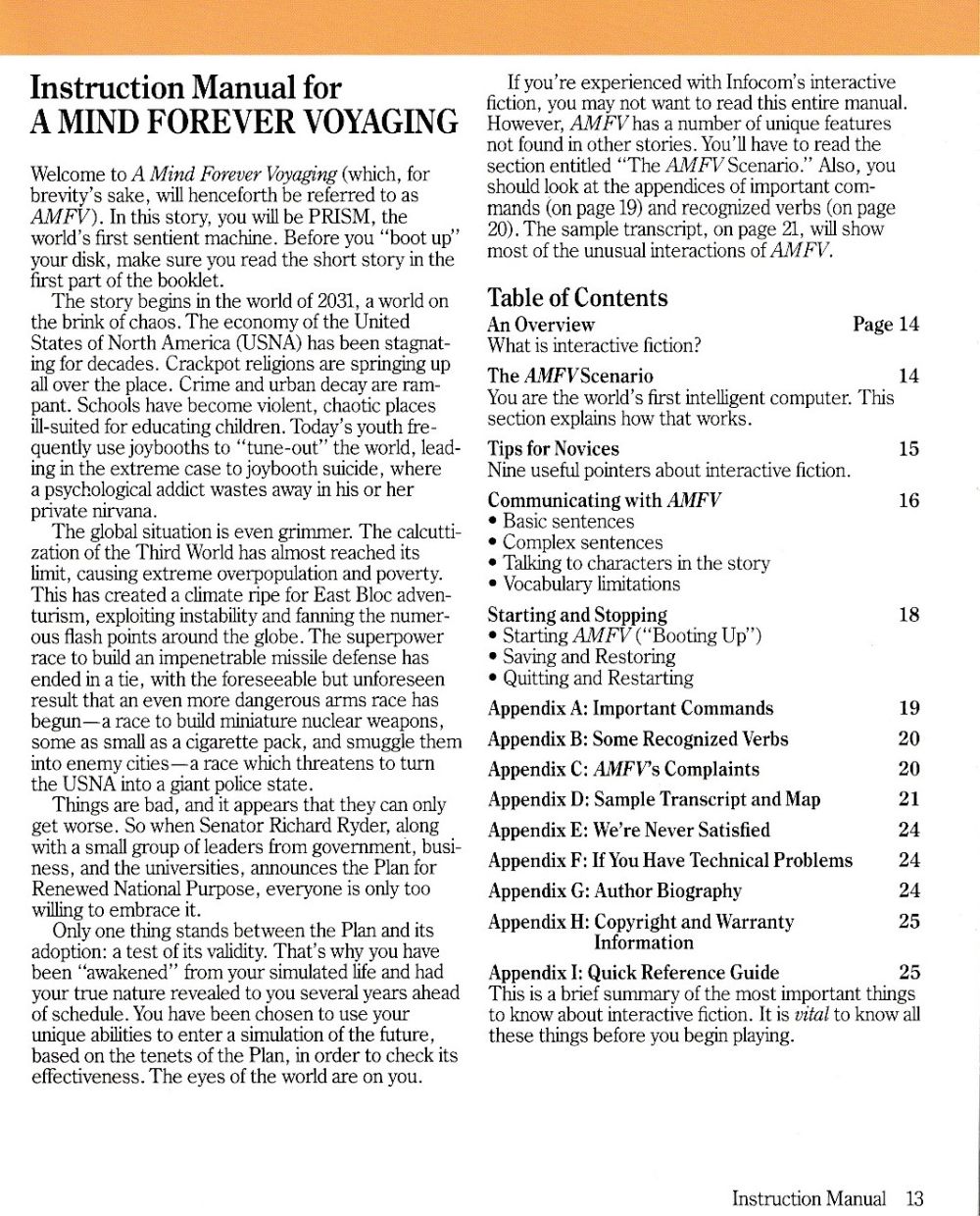 A Mind Forever Voyaging manual page 13