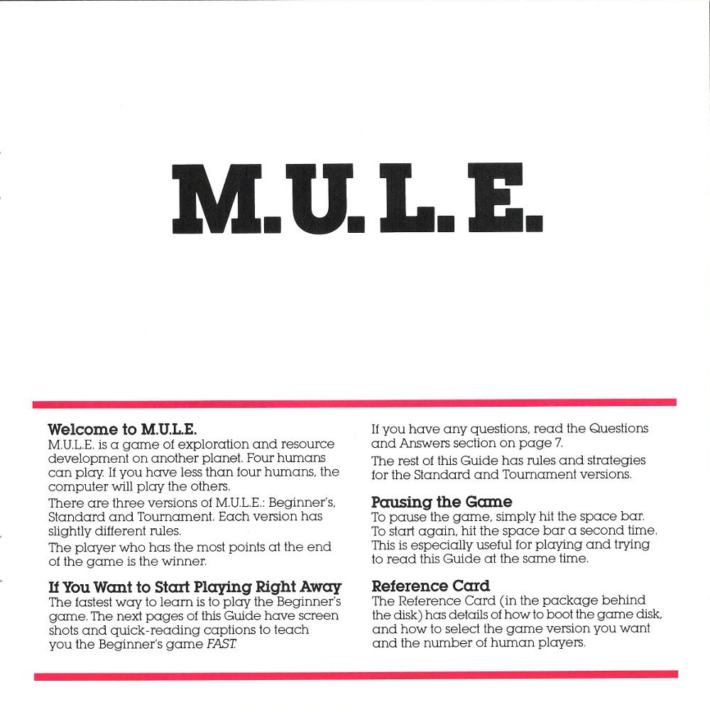 M.U.L.E. Manual Page 1